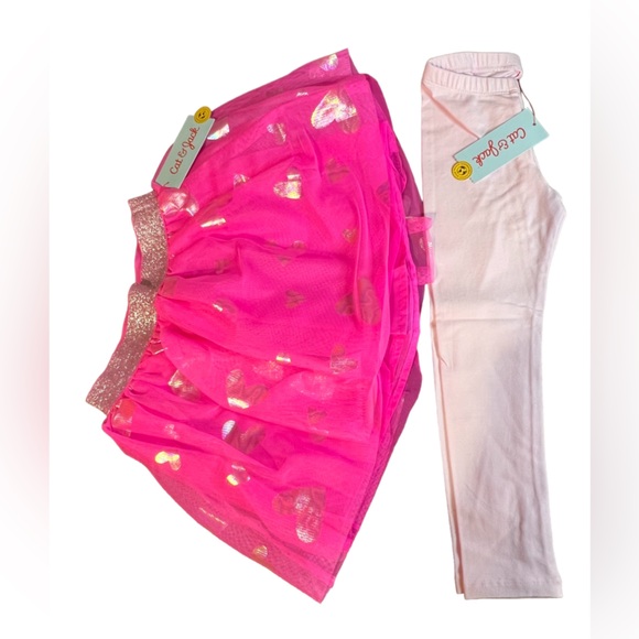 Cat & Jack Girls Pink Sparkle Heart Tutu Skirt and Light Pink Legging - Picture 3 of 5